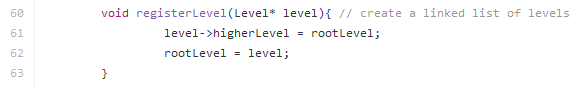 Figure 08: registerLevel function of the controller, lines 60 - 63